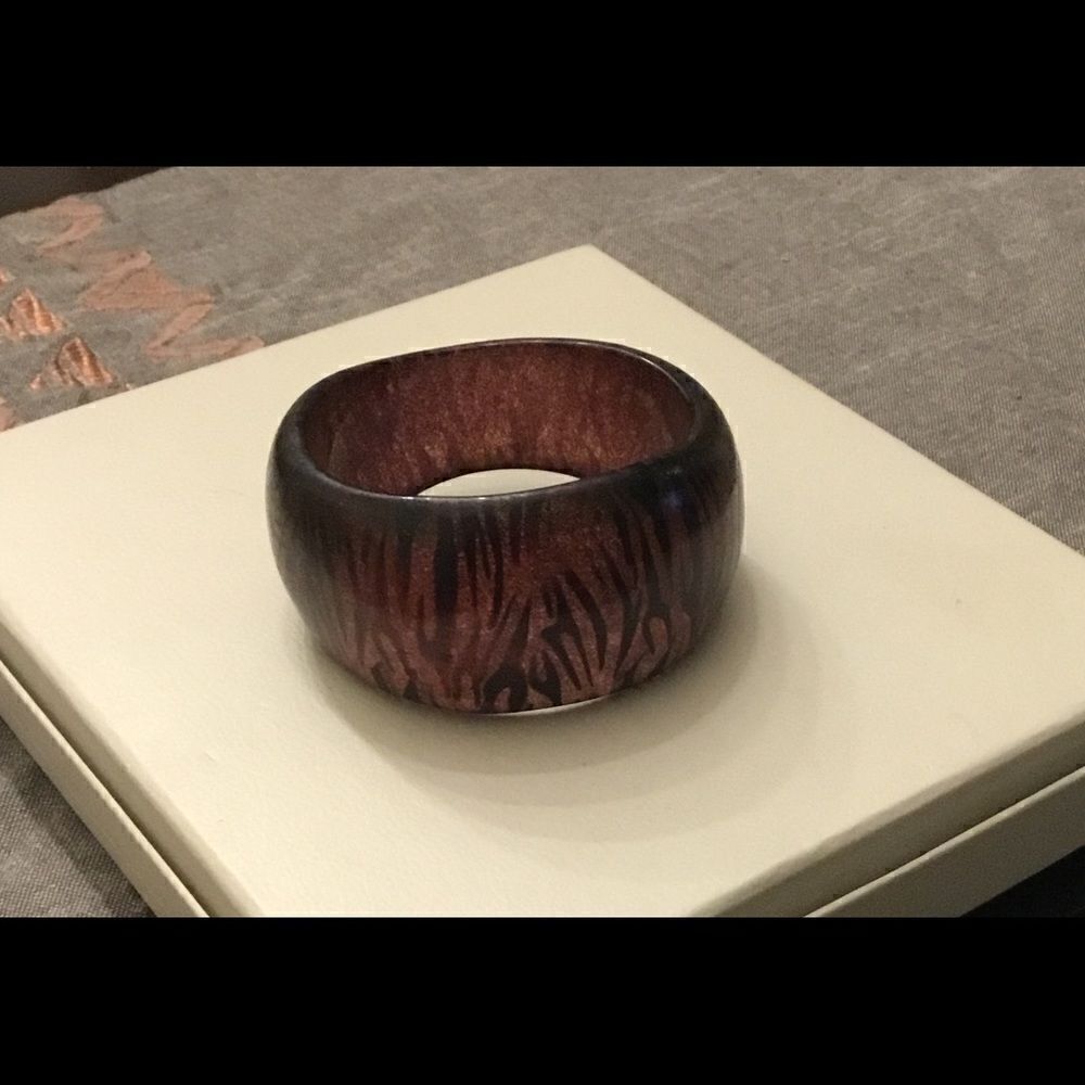 Brown & Black Tiger Design Wide Bangle Bracelet